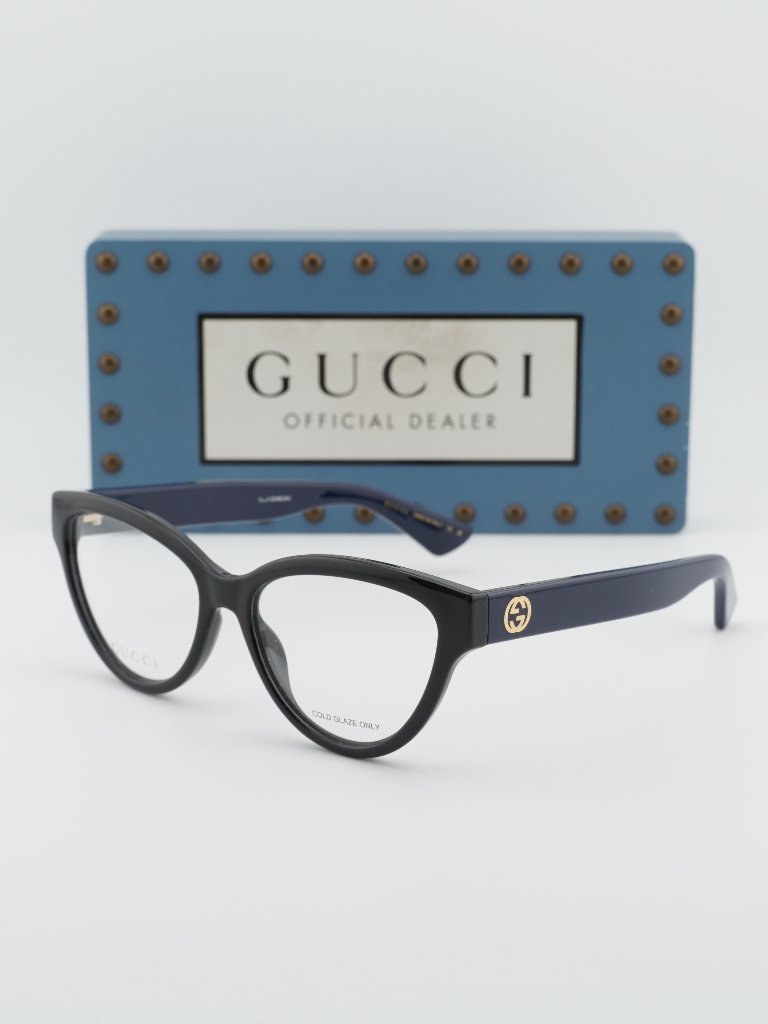 Gucci Gg1581o 006 Cat Eye Eyeglasses - Black/Blue 55mm